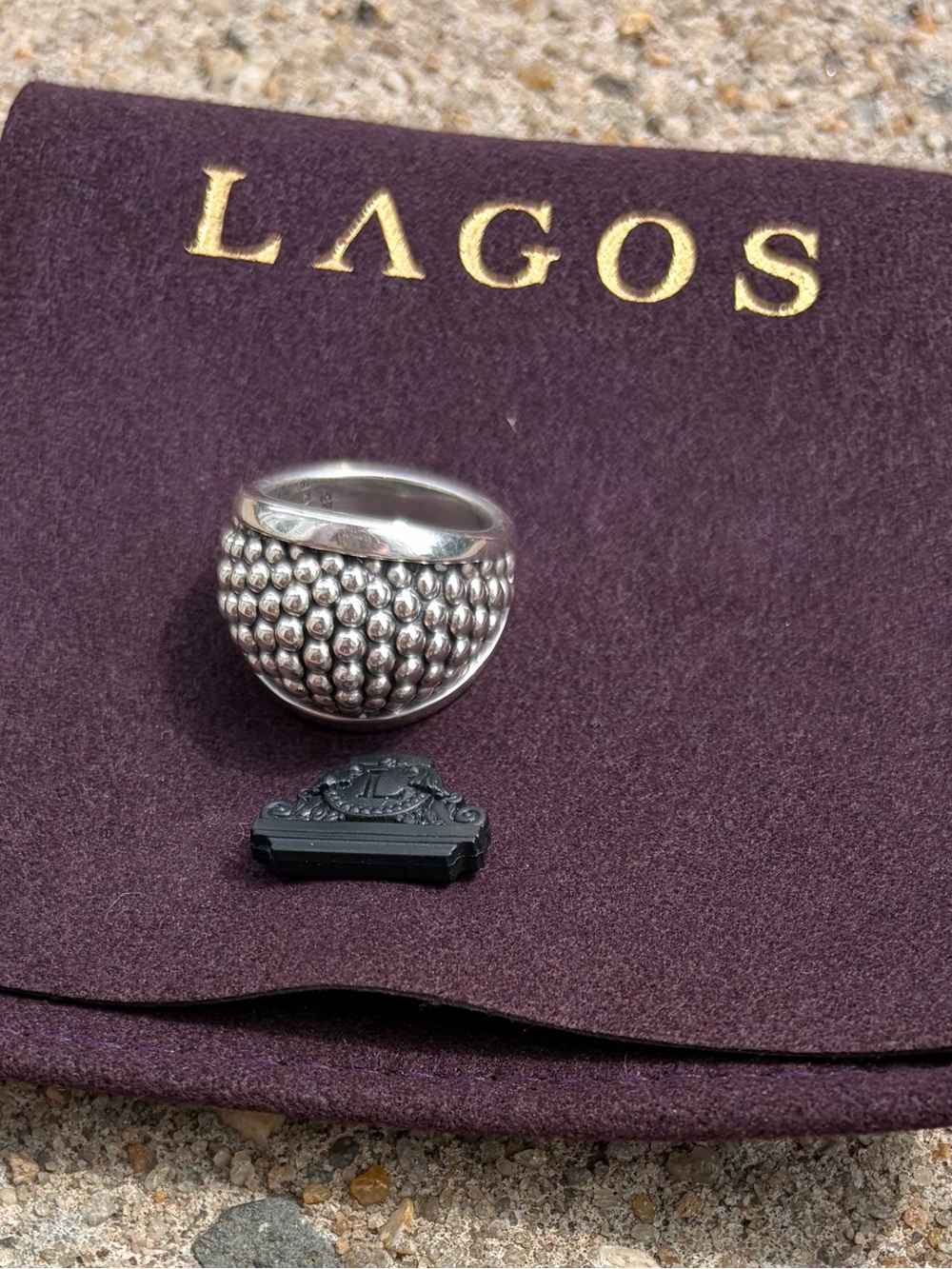 LAGOS Silver Beaded Dome Ring - Silver Size 7